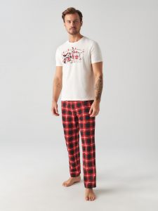 Pijama barbat Craciun, Micki Mouse, rosu, alb si negru