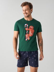 Pijama de Craciun, barbat, verde cu motive de Craciun
