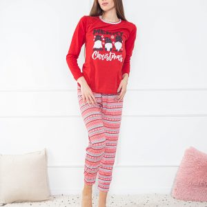 Pijamale 2 piese pentru femei de Crăciun roșu cu imprimeu 90% bumbac Royal Fashion