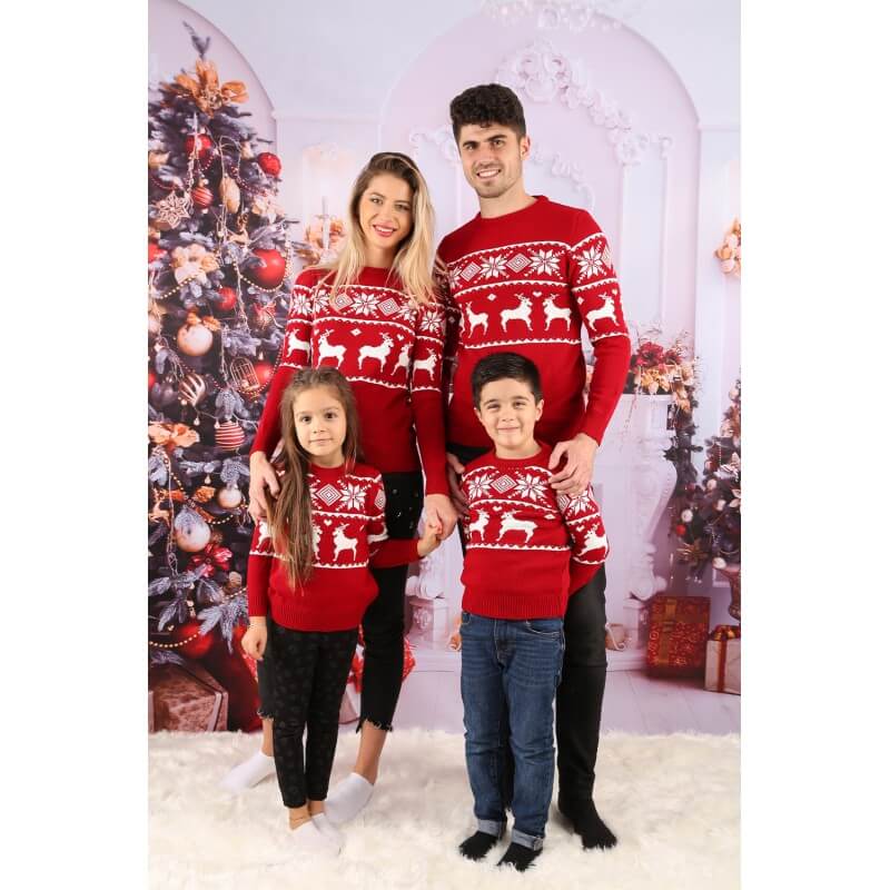 Set Bluze Family Tricot Snow Christmas Rosu