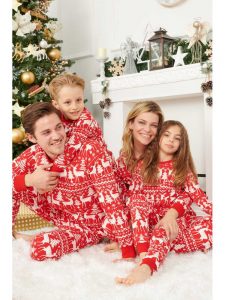 Set Familie Pijamale Craciun rosu , 3 persoane