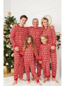 Set Familie Pijamale Craciun rosu, 3 persoane