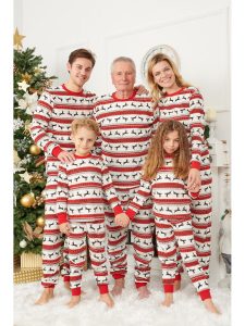 Set Familie Pijamale Craciun rosu cu negru, 3 persoane