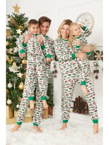 Set Familie Pijamale Craciun verde , 3 persoane