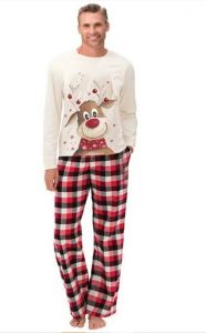 pijama de Craciun pentru barbat, cu Rudolf si pantaloni in carouri