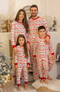 set de pijamale pentru familie- dama plus copil- Jingle Red