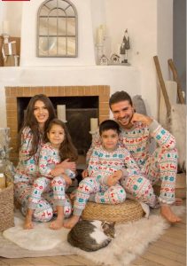 set de pijamale pentru familie- dama plus copil- Jingle Vert