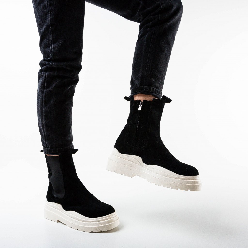 Ghete imblanite negre piele eco intoarsa Depurtat