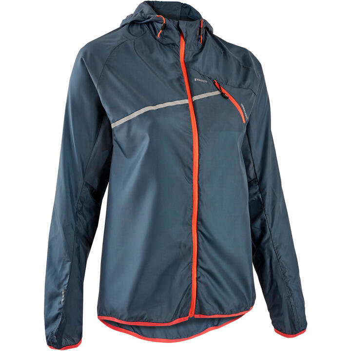Jachetă Protecție Vânt Alergare Trail Running Gri Damă, Evadict