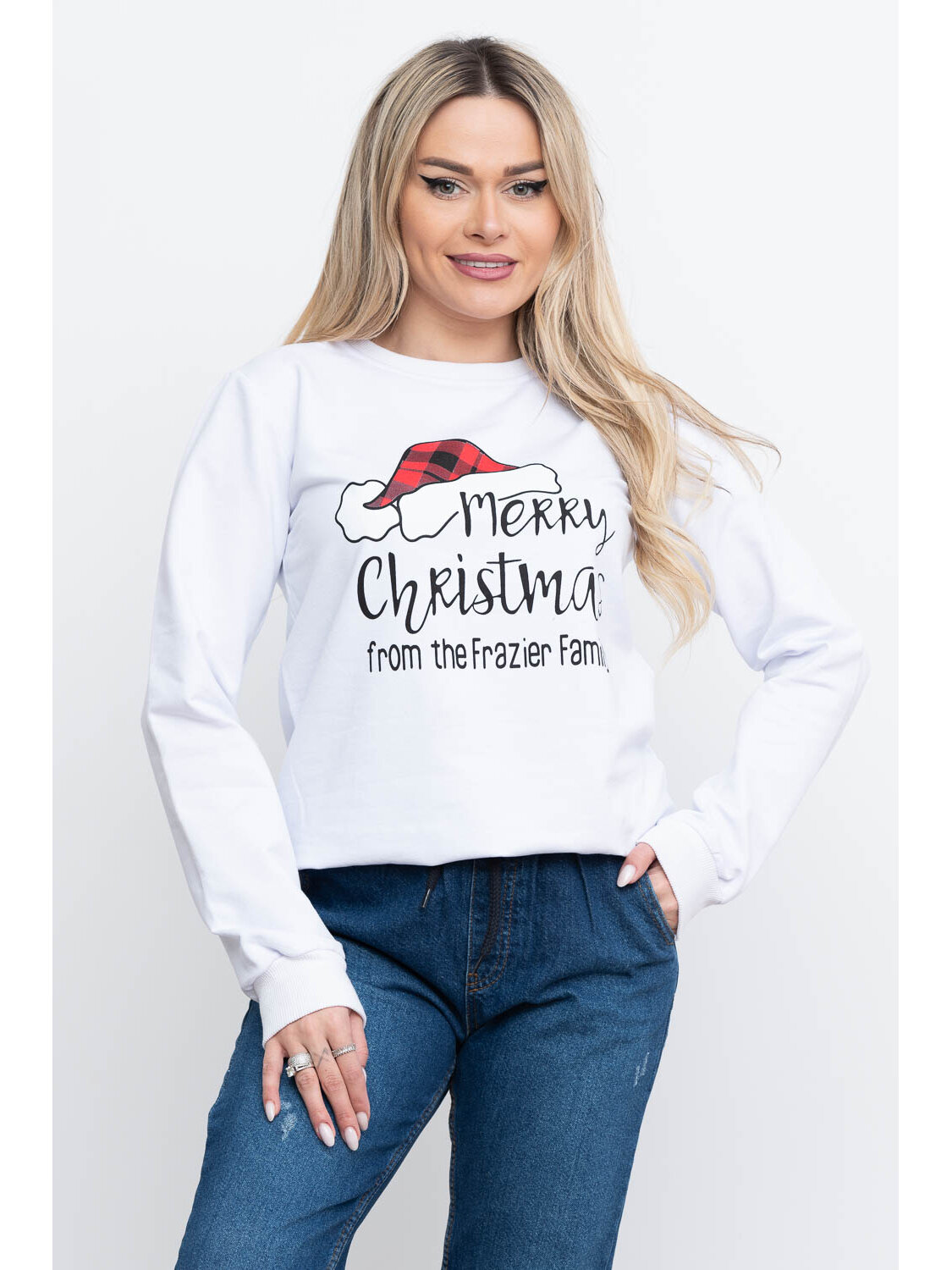 bluza dama tricou Craciun, alba, imprimeu Merry Christmas