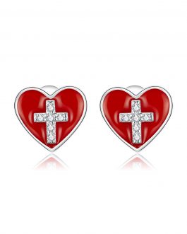 Cercei din argint Cross Red Heart la pret fara cncurenta