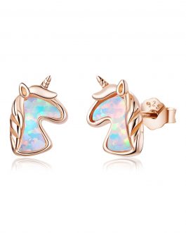 Cercei din argint Opal Rose Gold Unicorns