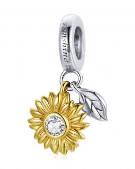 Talisman din argint Golden Sunshine Flower & Leaf