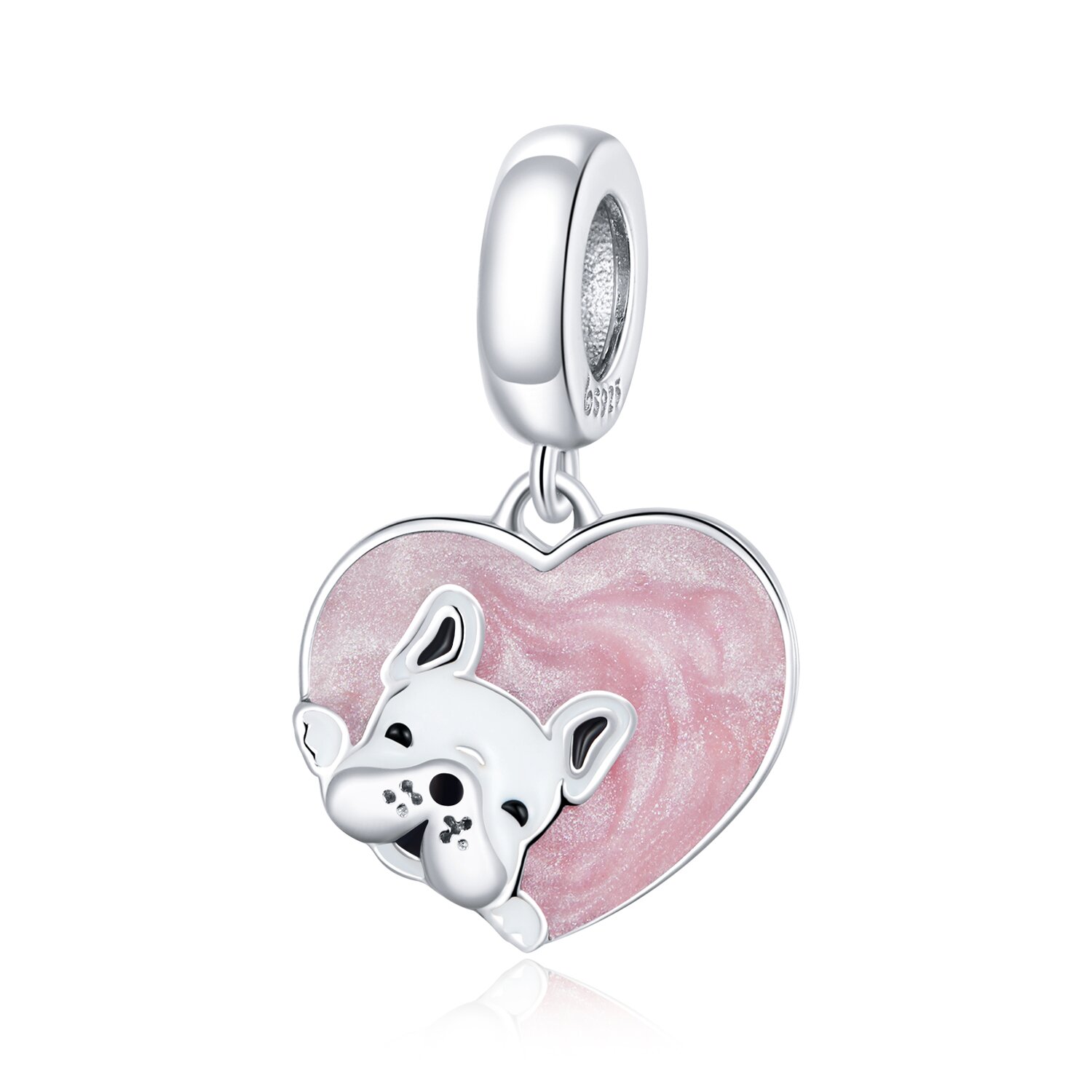 Talisman din argint Pink Heart Bulldog