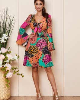 Rochie eleganta midi cu imprimeu colorat
